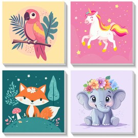 BOWETILE 4 Pack Animals Framed Paint by Numbers for Children, Painting by Numbers Kit for Kids Ages 4-8-12, Painting Kits for Kids Beginner, DIY Acrylic Pigment Drawing Paintwork for Home Decor20x20cm