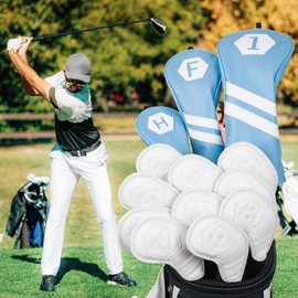 Golf Club Head covers Hybrid Utility Rescue with Interchangeable Number Tag 23456 UT Elastic Closure Light Blue PU Leather