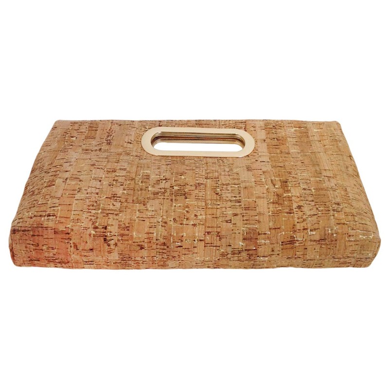 Cork Top Handle Clutch, Gold
