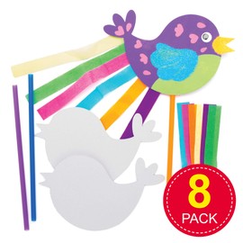 Baker Ross AT565 Bird Wand Kits - Pack of 8, Card Blanks for Children to Design and Decorate, Ideal for School Work, Home Activities and Craft Group Projects