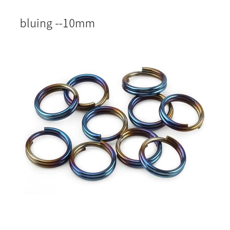 10Pcs Titanium Alloy Split Key Rings, Mini Keyrings Keychain, Bluing