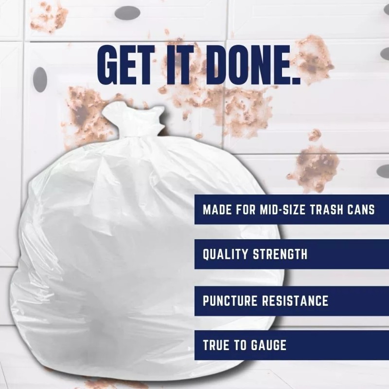 Plasticplace 8-10 Gal VALUE LINE White Trash Bags with Flaps