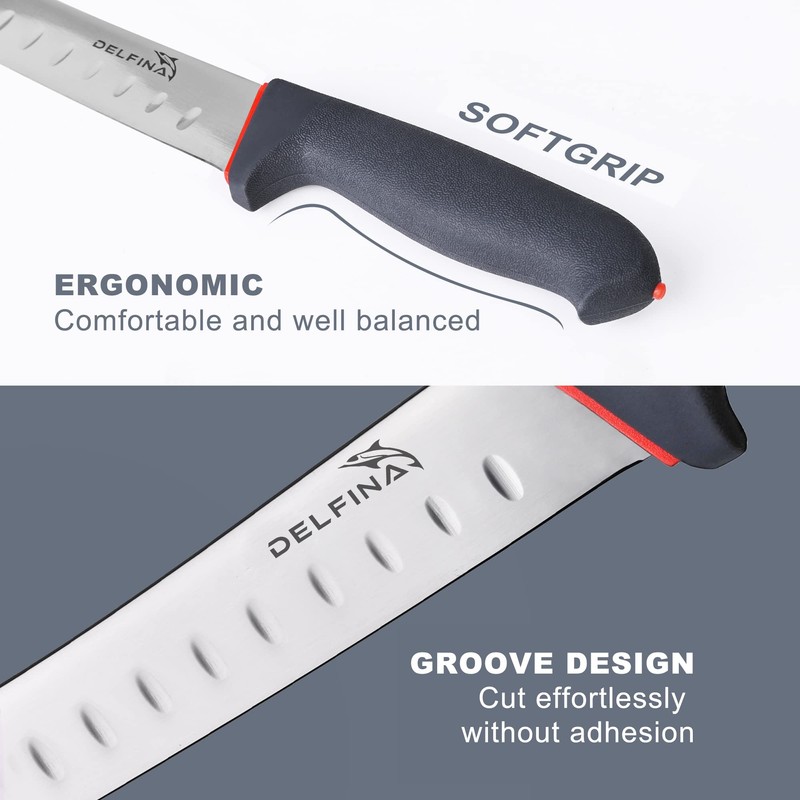 DELFINA Curved Breaking Knife 10 inch W/Sheath & SoftGrip Handle,