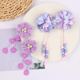 HIFANMM 4PCS Flower Hair Clips for Girls, Purple Floral Tassel Hair Bows, Dreamy Purple Ribbon Hair Accessories Cute Pearls Hair Alligator Barrettes Girl Hair Clip for Toddler Kids Children Teens