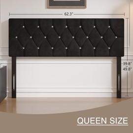 VECELO Tufted Upholstered Headboard Queen Size, with 6 Adjustable Height from 39.8" to 49.8", Button Diamond Design, Easy Assembly, Classic Black