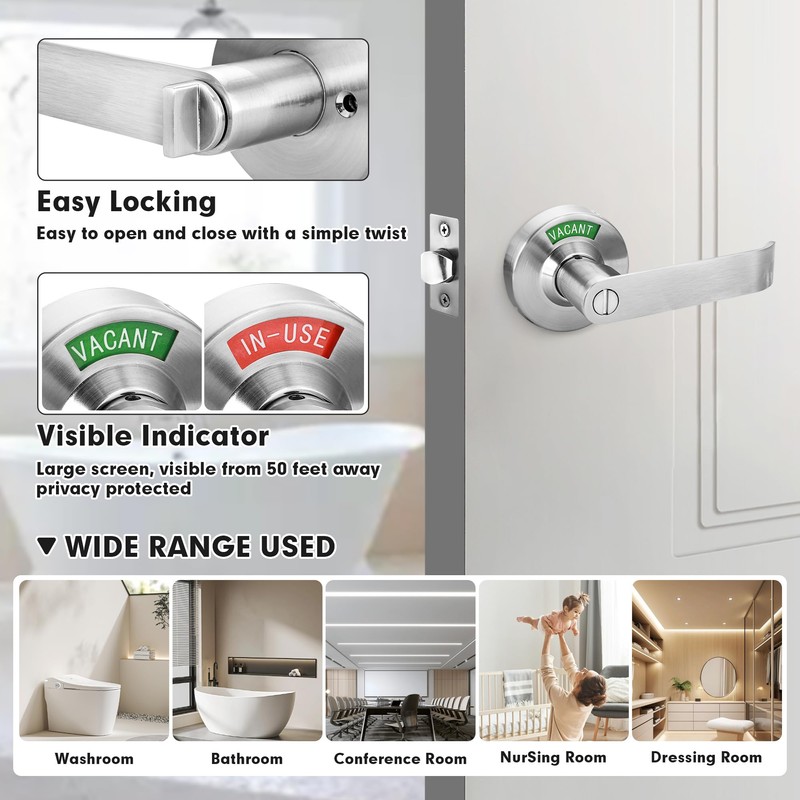 Malimali Commercial Door Handle with Occupied Sign, Bathroom Door Handle