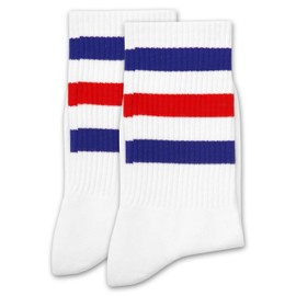 Classic Striped Tube Socks, Back To School Gifts, Soft Cotton Retro Tube Socks For Men, Women& Teens, Fathers Day，1 Pairs, Blue/Red/White - Cotton Graduation Gift For For Men, Women, Teens. (048)