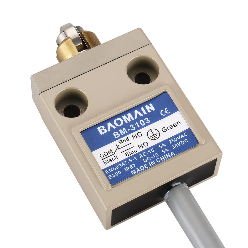 BAOMAIN Limit Switch BM-3103, Stainless Steel Cross Roller Plunger, 1NO+1NC