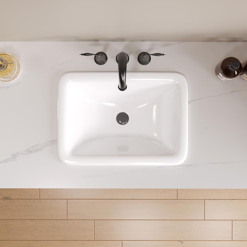 Bathroom Vessel Sink 20" x 15" Semi Recessed Sink White