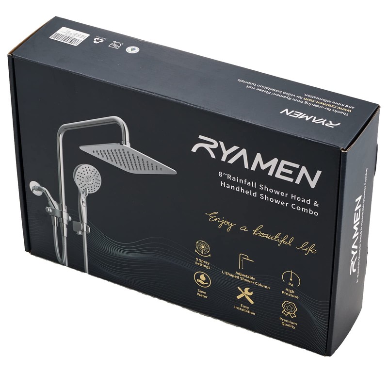 Ryamen Dual Shower Head Combo, 8'' High Pressure Rain Shower