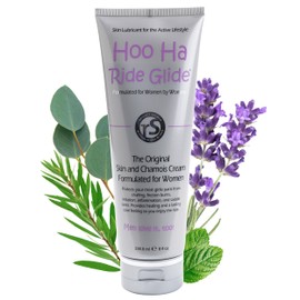 Hoo Ha Ride Glide Chamois Cream for Women & Men - Gentle Anti Chafing Formula with Lavender, Tea Tree Oil, Peppermint, & Eucalyptus Essential Oils - Ideal for Cycling, Running, Sports, & Workouts, 8oz