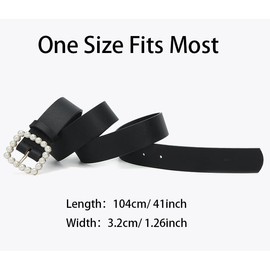 CT COTIM COYIN Women's Elegant Pearl Buckle Leather Belts for Jeans, Dresses, Pants, White, Width: 3.2cm/1.26 inch Length: 105cm/41.34nch