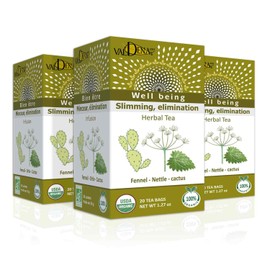 Valdena Bio Fennel, Nettle and Cactus Herbal Tea, Organic Tea Blend for Stomach and Digestion (Pack of 3, total of 60 Individually wrapped tea bags)
