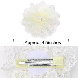 ZOLYCO 3.5 Inch Lace Pearl Bow Clips for Women Girls Thick Ribbon Boutique Alligator Clips Hair Accessories for Kids Children Young Girls 2 Pcs (Yellow)