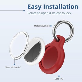 YOKRWO Holder 1-Pack Waterproof TPU Shell Protective Case, Anti-Scratch for Airtags Key Chain for Apple for Air Tags with All Metal Keychain Key Ring Clip (Red)