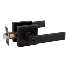 Probrico Heavy Duty Square Keyed Door Lever with Lock and Key, Oil Rubbed Bronze Entrance Door Handle for Exterior or Interior Doors[Reversible for Right & Left Handing], 1 Pack
