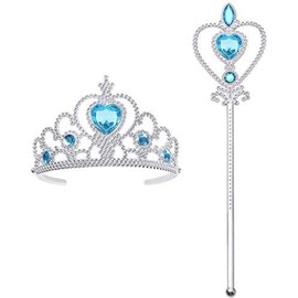 Vicloon Princess Dress Up Accessories, 2PCS Princess Crown and Wands for Little Girls, Jewelry Toy Gifts for Toddler Girls Christmas Party Cosplay Set for 3+ Years Old