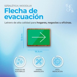 Señalética Ruta de Evacuación/Flecha | Woodlux de MDF y Acrílico para Interior | Letrero Diseño Minimalista | Fácil Instalación | Ideal para Oficinas, Negocios o Hogares | Verde | NEON ESTUDIO