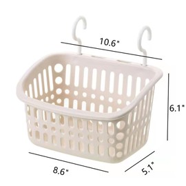 Doitxue 3PCS Plastic Hanging Baskets for Shower, Hanging Basket Organizer with Hooks, Rectangle 10.6Inches Small Hanging Storage Basket (Beige)