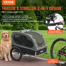 Dog Bike Trailer Stroller Pet Bike Carrier Supports up to 88 lbs, Black/Gray - 88 lbs