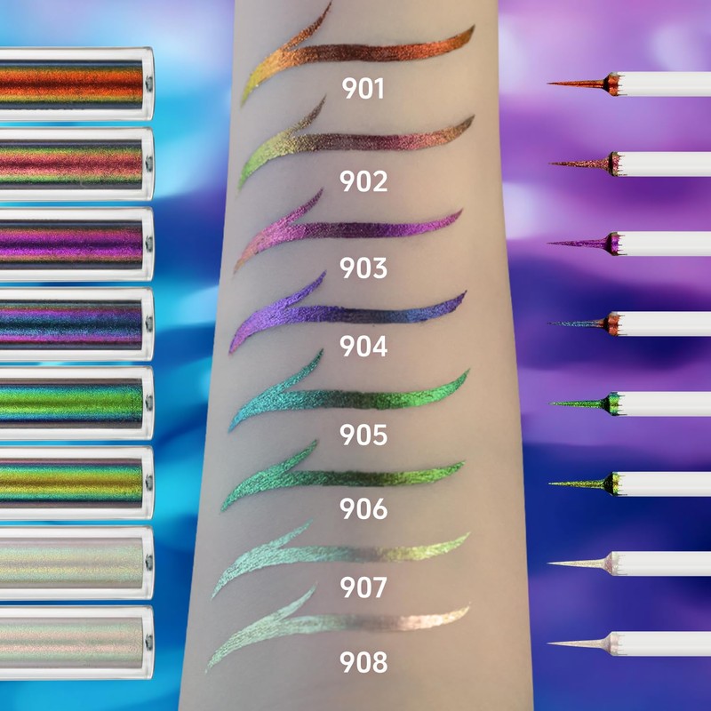 CHARMACY Chameleon Glitter Liquid Eyeliner, Metallic Shade Color Shift Eye