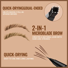 iMethod Eyebrow Pen - Eyebrow Pencil,2-in-1 Eyeliner Dual-Ended Brush-Tip Microblading 4d Eyebrow Pencils for women,Long Lasting Waterproof Hair-Like Brow Pencil,with Eyebrow Brush,DarkBrown