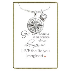 Compass Necklace Sterling Silver, Graduate Gift, Go Confidently in the Direction of Your Dreams, Graduation Gift Necklace, 18 inches