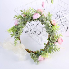 HUOGEE Flower Wreath Hair Children Dried Flower Wreath Forest Fairy Headdress Artificial Flowers Crown Hair Flower Wreath Festival Headpiece for Women and Girls (Pink Rose)