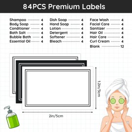 Segbeauty Stickers on Shampoo Bottle, Bathroom Organisation Labels, Pack of 72 Stickers for Laundry Room, 12 Pieces Handwritten Blank Stickers (84 Pieces, 5 cm x 3 cm)
