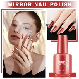 QIUFSSE Mirror Nail Polish Metallic Nail Polish Long Lasting Mirror Effect Nail Polish Quick Dry Chrome Nail Polish for DIY and Professional Nail Art (18ML,Rust Red)