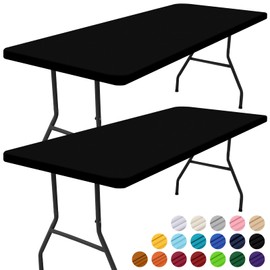 smiry Rectangle Picnic Table Cloth 2 Pack, Waterproof Elastic Fitted Tablecloths for 8 Foot Tables, Washable Polyester Table Cover for Camping, Indoor and Outdoor (Black, 30"x96")