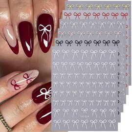 Bow Nail Art Stickers Cute Bow Tie Nail Decals 6PCS Colored 3D Metal French Bow-Knot Cute Nail Design Valentines Nail Adhesive Stickers Nail Art Supplies for Women DIY Nail Art Decorations