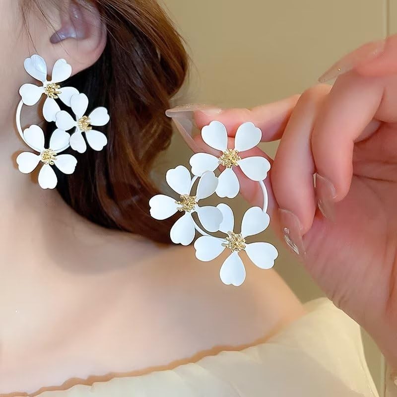 White Flower Earrings for Women Spring Earrings Boho Flower Stud
