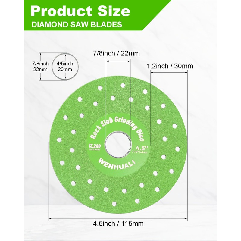 4.5" Diamond Rock Slab Grinding Disc Set, 3 Pcs Multi-Pore
