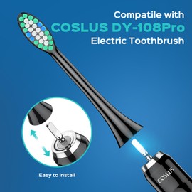 COSLUS Electric Toothbrush Replacement Heads: for DY-108Pro Electric Toothbrush Electric Tooth Brush Refills Tips 6 Pack Black