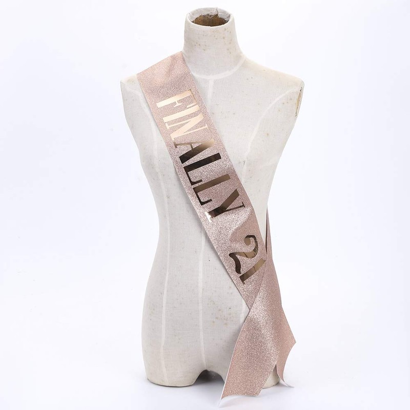 21st Birthday Tiara and Sash Set - Finally 21 Rose