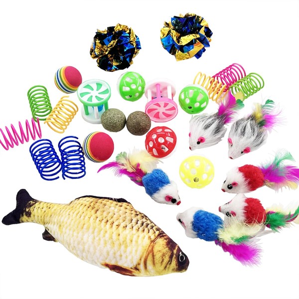 QUVOVID Cat Toys 27 Packs Combo Set, Cat Catnip Fish