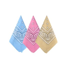 Bycc Bynn 3 Pack 100% Cotton Paisley Pattern Bandanas Square Scarf Headwear (Light Blue + Pink + Beige)