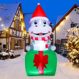 Hot Selling 6.8 FT Smiling Hippo Inflatables for Outdoor Christmas Decorations Built-in LEDs Clearanced Gift Box Hipposcolor: Hippo, size: Large