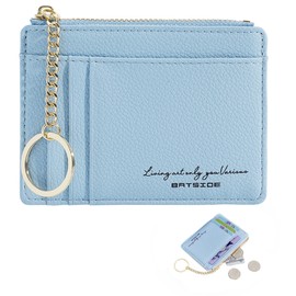Sugeru Women's Mini Purse, Small PU Leather Purse with Zip, Many Compartments, Key Ring, Zipper Wallet with 8 Card Slots, Slim Minimalist Card Case, lightblue, Women's Mini Wallet