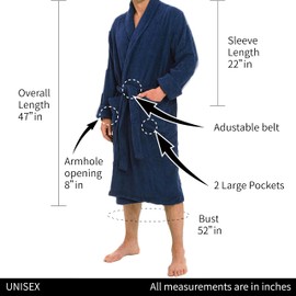 Marquess All-Cotton Bathrobe Thick Plush Cloth Housecoat Terry Toweling, Sweat Steaming Clothes Comfortable & Warm (Navy Blue)