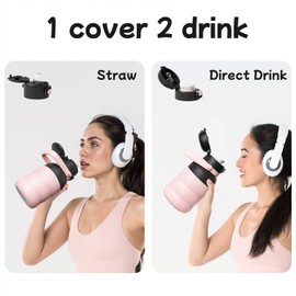 QWE Insulated Water Bottle with Straw&Lids,1000ml/32oz Vacuum Sealed water Bottles,Double Drinking,Stainless Steel Tumbler with Handle,Leak Proof,BPA Free,for Travel,Outdoors,Camping,Gym(OrangeBlack)