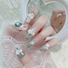 24 PCS Press on Nails Three-dimensional Flowers Fake Nails Rhinestone