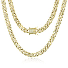 TRIPOD JEWELRY 8mm 14K Gold/White Gold Plated Diamond Iced Out Cuban Link Chain/Bracelet - Hip Hop Miami Cuban Link Chain Diamond Link Choker Necklace Cuban Bracelet for Men (14K Gold - 8mm, 18.00)