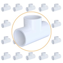 mychoiii 20 Pack White 3/4 inch Tee PVC Pipe Fittings Connector, 3 Way Furniture Build Grade SCH40 PVC Elbow Pipe Fitting for DIY PVC Garden Shelf Greenhouse Tent Connection