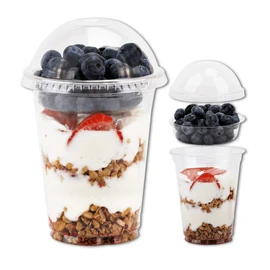 Aatriet 12 oz Clear Plastic Parfait Cups with Insert 3.25oz & Dome Lids No Hole - (20 Sets) Yogurt Fruit Parfait Cups, for Dips and Veggies, Take Away Breakfast and Snacks. No Leaking