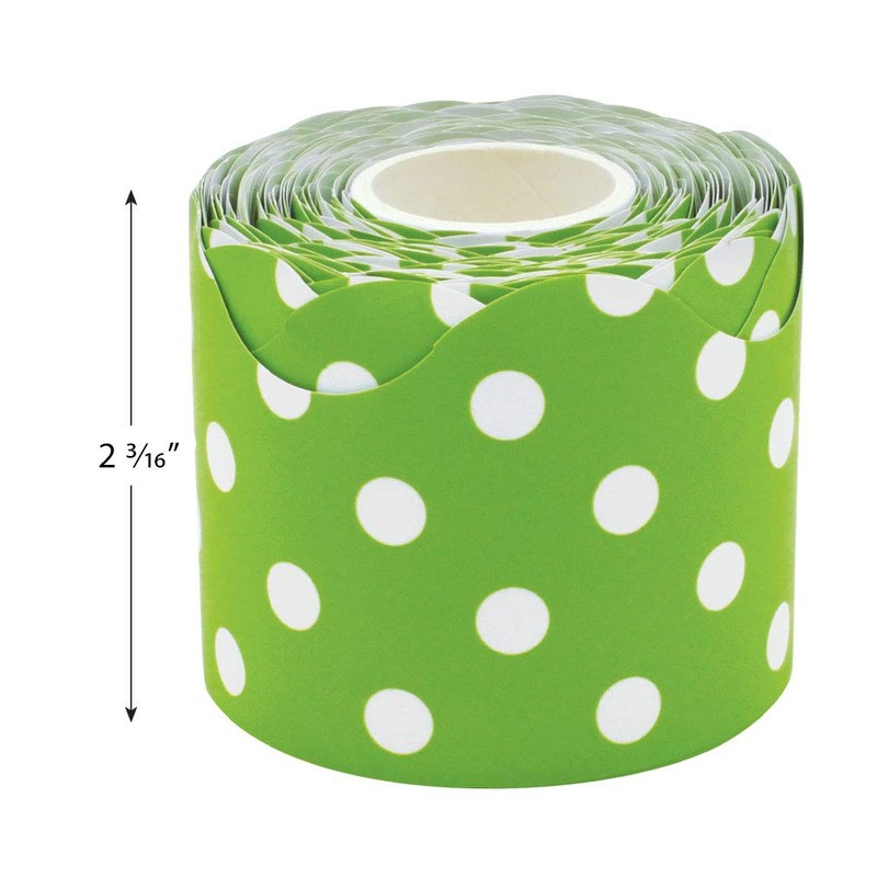 Lime Polka Dots Scalloped Rolled Border Trim