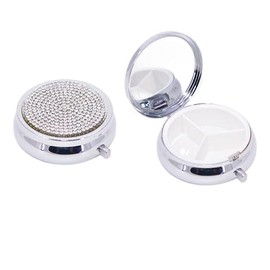 Two (2) Bling Pill Box/Bedazzled Pill Containers/Glam Pill Cases with Crystal Rhinestones, Mirror, 3 Slots PH03