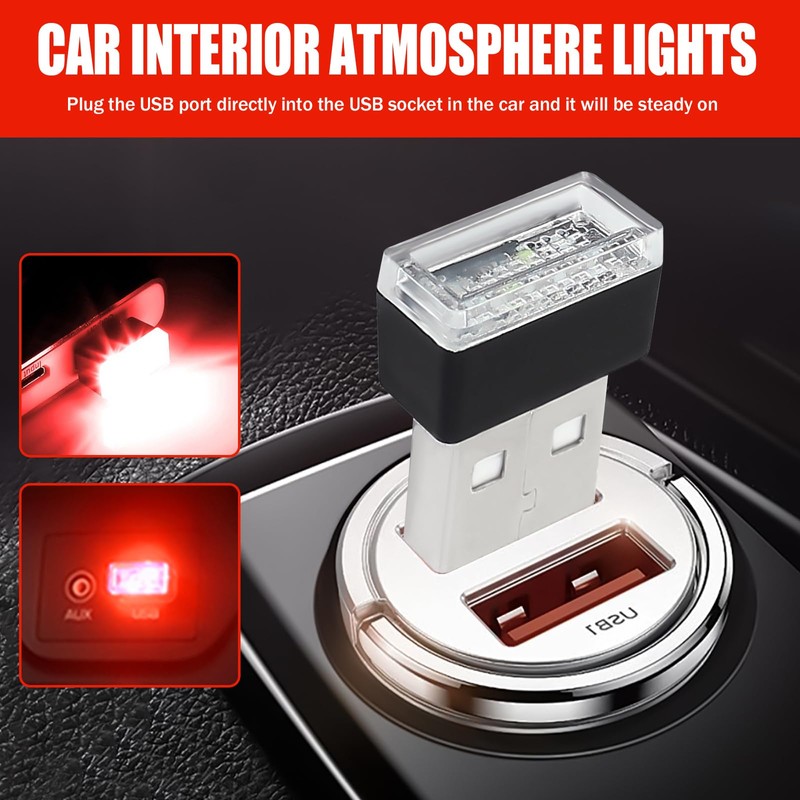 4 PCS USB LED Car Interior Atmosphere Lamp, Portable Mini