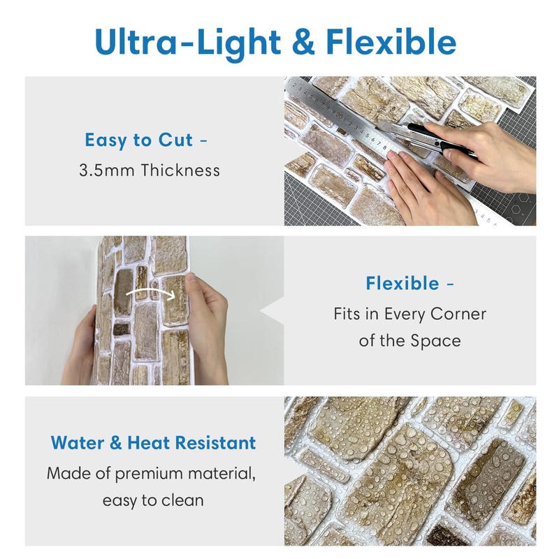 COMSTICKC 3D Faux Stone Peel and Stick Wall Panel, Faux
